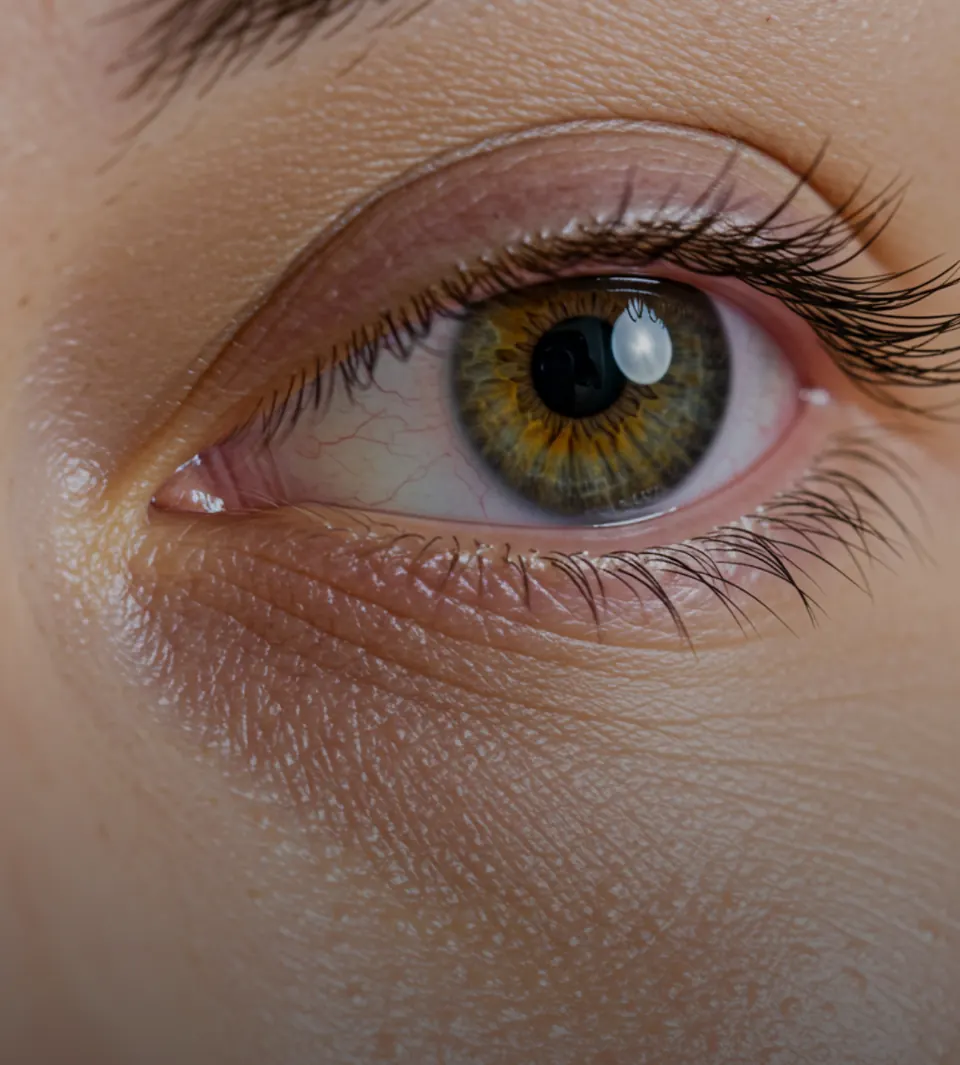 Close-up view of a gentle MLD massage being performed around the under-eye area